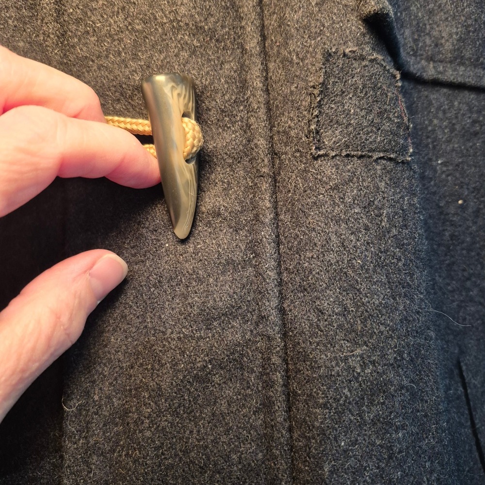 Nautica Mens Charcoal Gray Wool Blend Hooded Duffle Coat Jacket Toggle Front - Picture 4 of 12